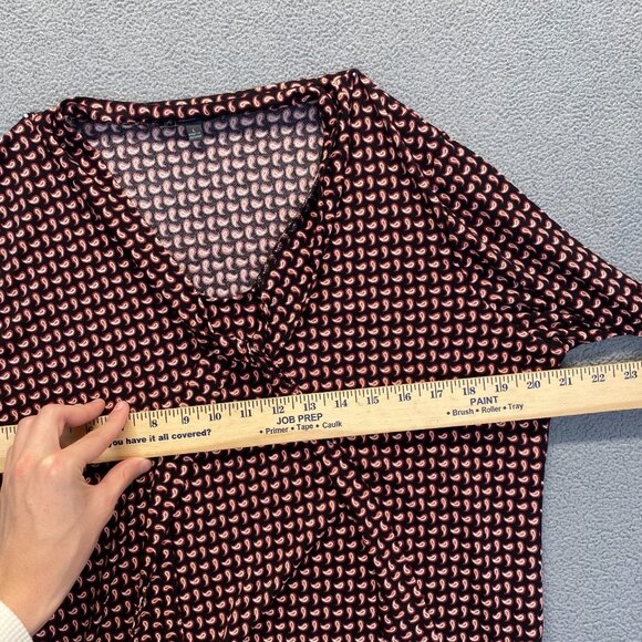 Adrianna Papell Tie Neck Blouse Crepe Size L Paisley Print Long Sleeve Stretch - Picture 4 of 8